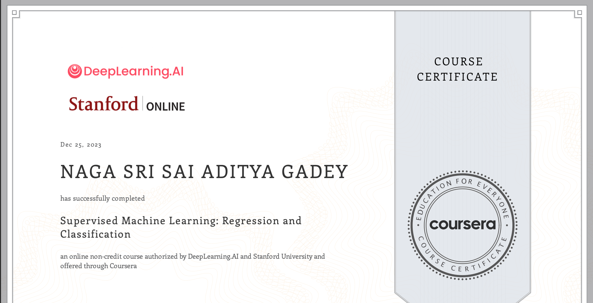 ML coursera Certification